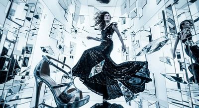Kaleidoscopic Elegance: Sequined Gown in a Mirror Maze