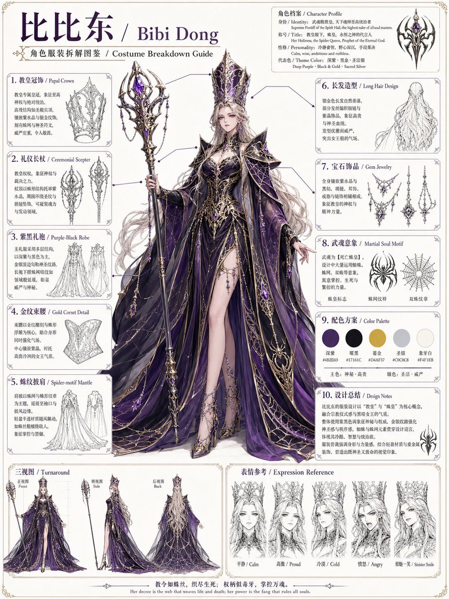 Character Design Atlas: Bibi Dong Outfit Breakdown Sheet