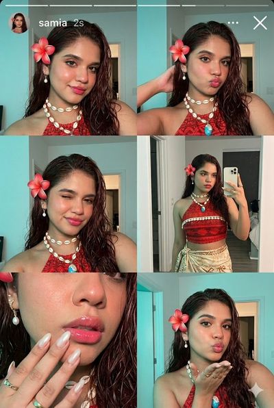 Moana-inspired tropical night selfie collage glows with island glamour
