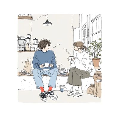 Two friends share coffee and conversation in a sunlit café