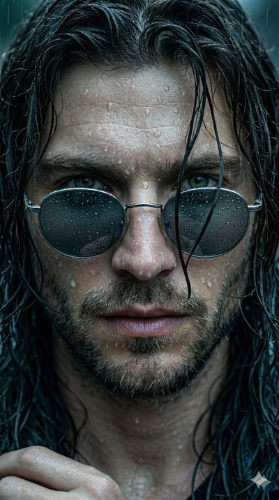 Storm-Soaked Resolve: Cinematic Portrait of a Rugged Man