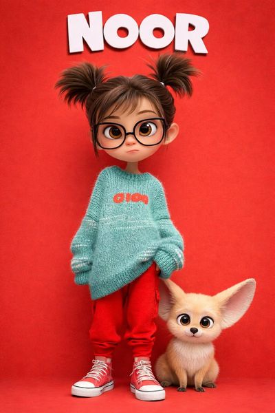 Charming Pixar-Inspired Girl with a Fennec Fox Buddy
