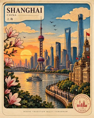 A vintage travel poster of Kyoto's golden pavilion at sunset