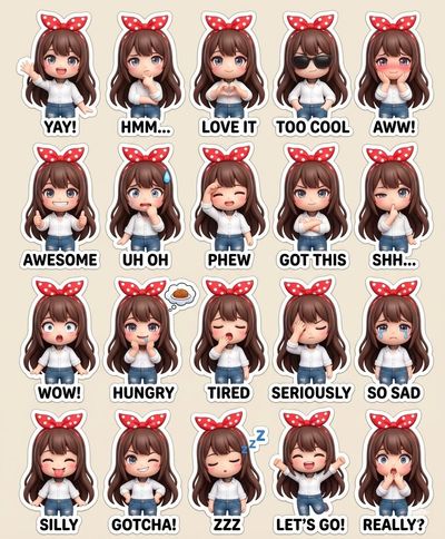 Gugugaga Emoji Collection: 3D Figurine Stickers in Playful Poses