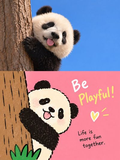 Photo Splits into Realistic Top and Naive Crayon Illustration Below