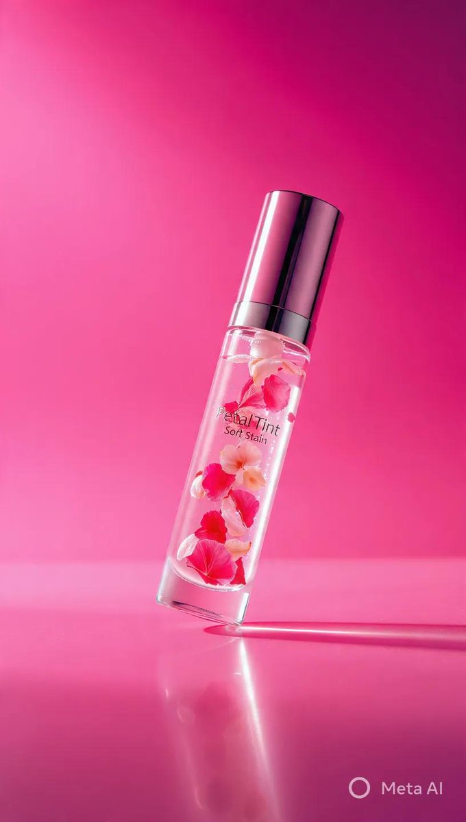 Elegant Floral Lip Tint on Vibrant Hibiscus Pink Gradient