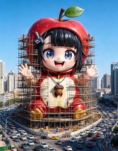 Giant Among Workers: Surreal Construction Site Realism