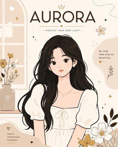 Aurora poses gracefully in a minimalist flat-vector poster design