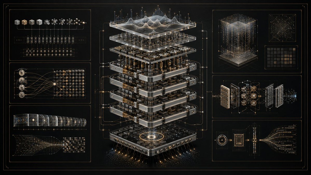 An exploded luxury diagram reveals the inner workings of language models