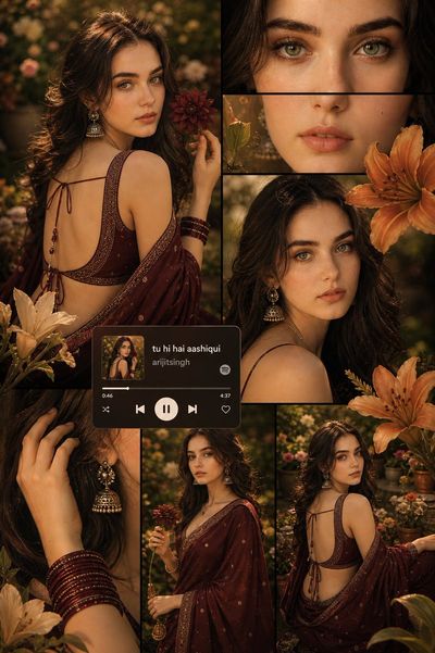 Golden-Hour Garden Collage with Ethereal Indian Elegance