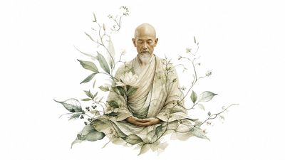 Graceful figure merges with organic vines in pure white space