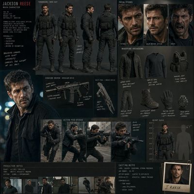 A weathered action hero prepares for battle in tactical gear