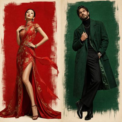 Luxury Fashion Poster Showcasing East Asian Elegance and Modern Masculinity