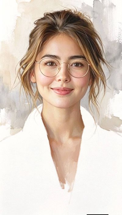 A soft painterly portrait dissolves into white paper background