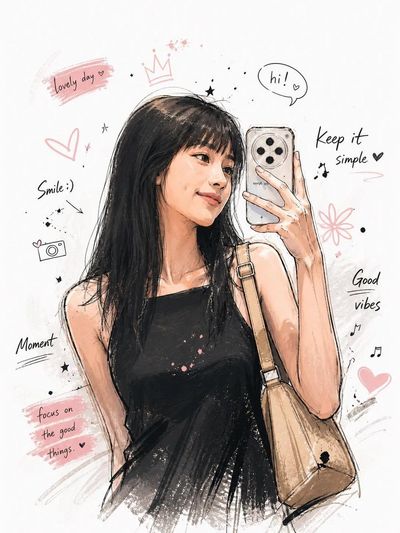 Korean-Inspired Character Sketch with Pastel Ink Detail