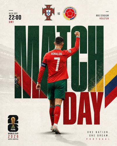 Cristiano Ronaldo raises his fist in a Portugal match day poster