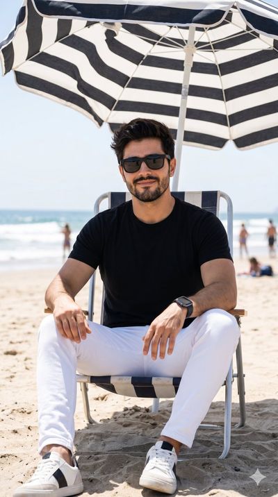 Serene Beach Portrait with Stylish Sunglasses