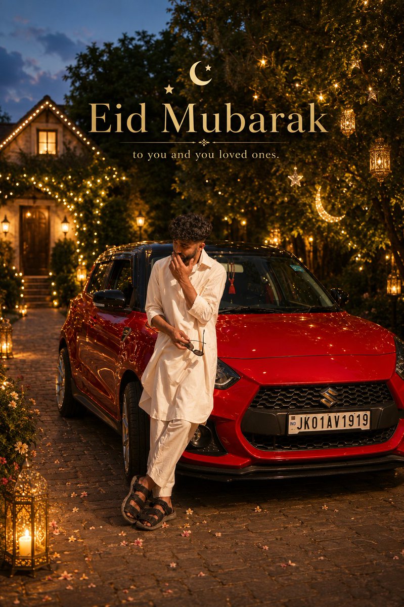 A Kashmiri gentleman walks through a lantern-lit courtyard at dusk