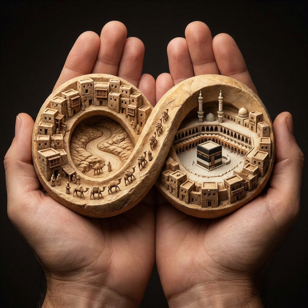 Mecca's Sacred Infinity: A Reverent Sculptural Tribute