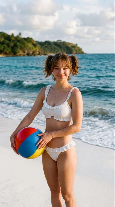 Sunlit Portrait of Emma Myers at a Tropical Beach