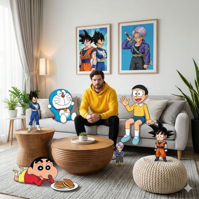 A Whimsical Living Room Fusion of Reality and Anime