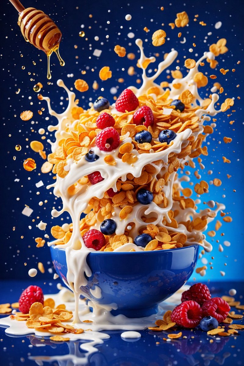 A Burst of Flavor: Hyper-Realistic Smoothie and Cereal Showcase