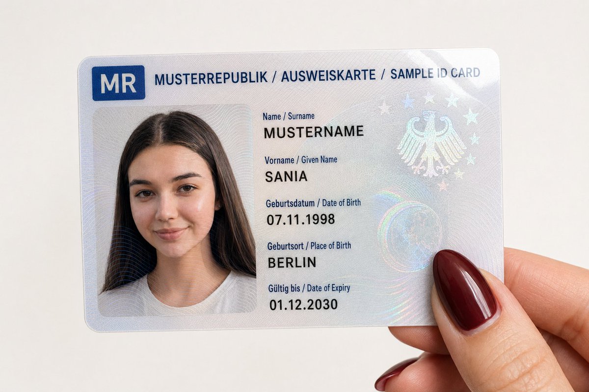 Detailed Close-Up of a Fictional ID Card in Hand