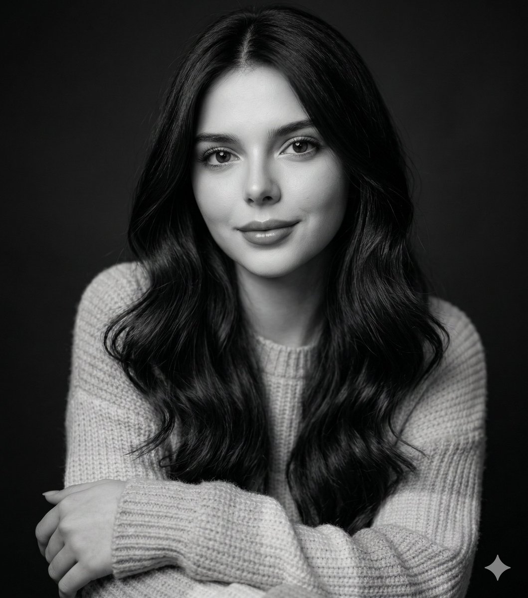 Monochrome Elegance: Intimate Studio Portrait with Soft Knit Texture