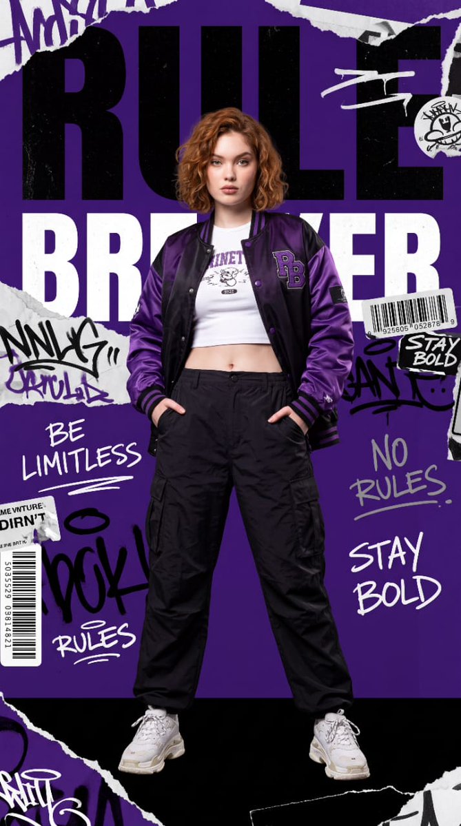 A confident Korean woman in oversized streetwear dominates the frame
