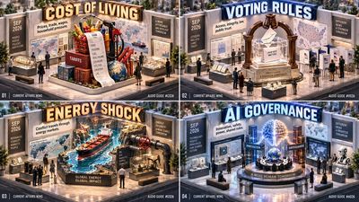Isometric Miniature Museum Grid Reveals Four Hot Button Issues