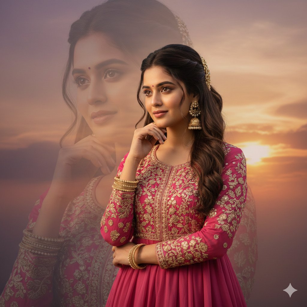 Elegant Beauty in Magenta: A Cinematic Portrait