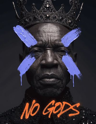 Photorealistic Elderly King Portrait with Electric Blue Markings