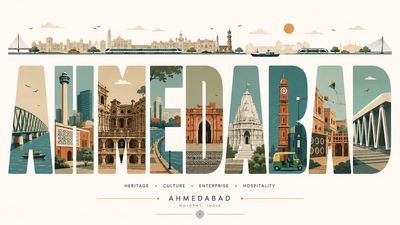 Bold typography poster shows Ahmedabad's landmarks inside giant letters