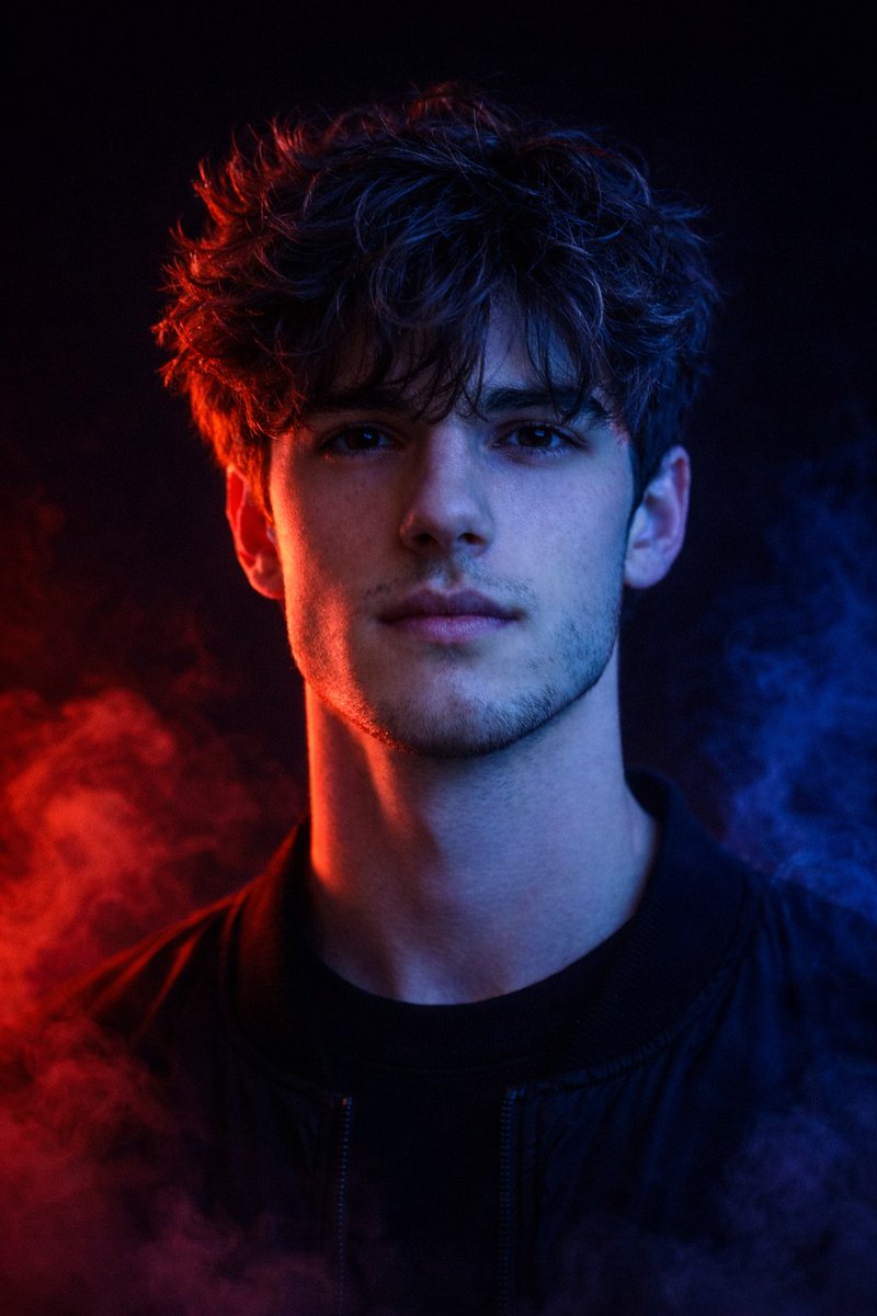 Split-Tone Cinematic Portrait with Smoke and Gel Lighting
