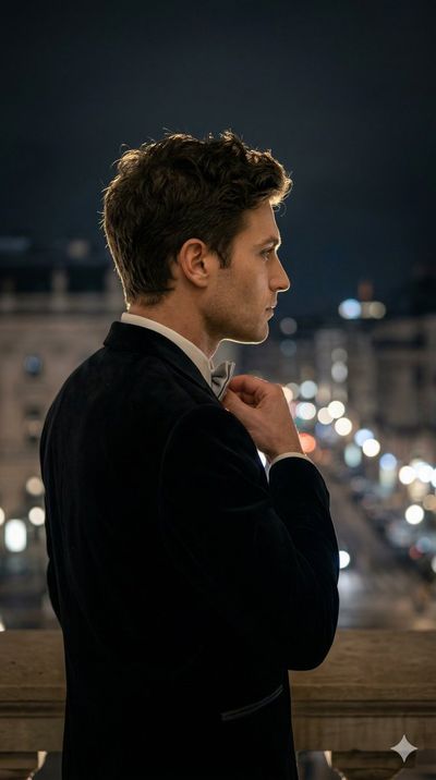 Elegant Silhouette on Grand Opera Balcony at Night