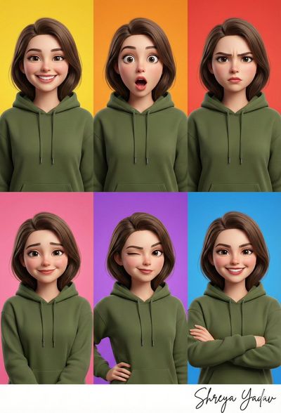 The Many Faces of Shreya: Six Moods in One Stunning Collage