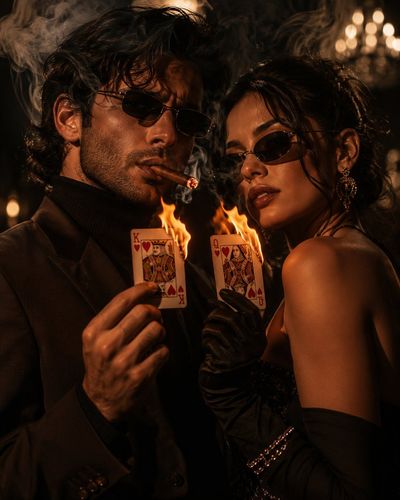 Noir Elegance: The Power Couple in Flames