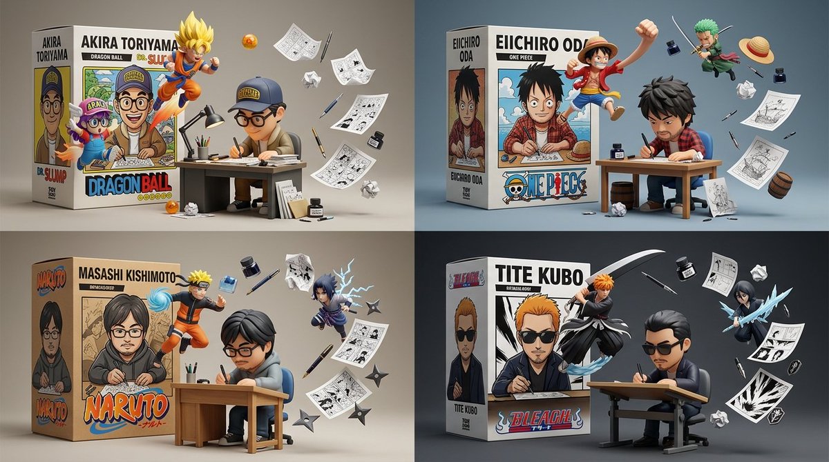 Vinyl Figurine of Manga Creator Works at Desk with Escaping Characters