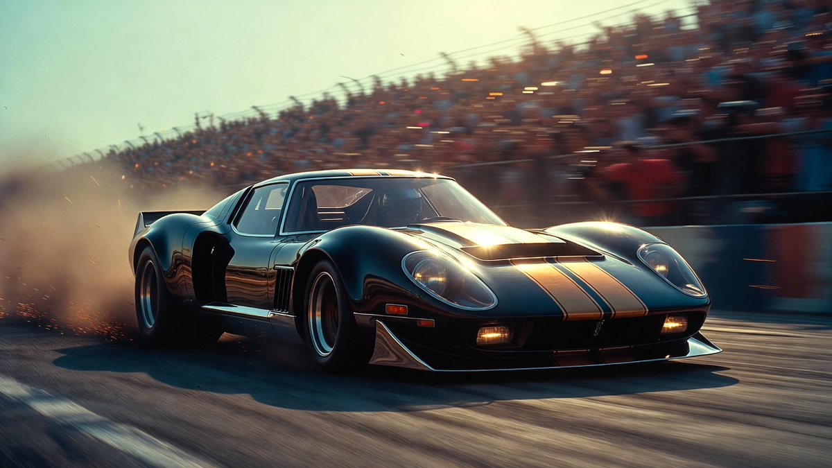 1970s Muscle Race Car Power Launching into Morning Light