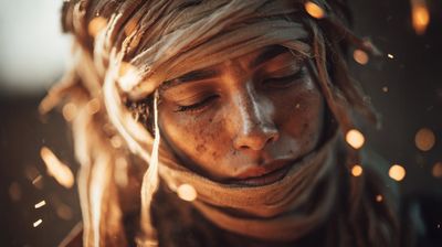 Amazigh Woman in Fiery Light Against the Desert Night