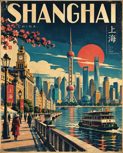 Retro Japanese poster captures Tokyo's vibrant streets in bold geometry