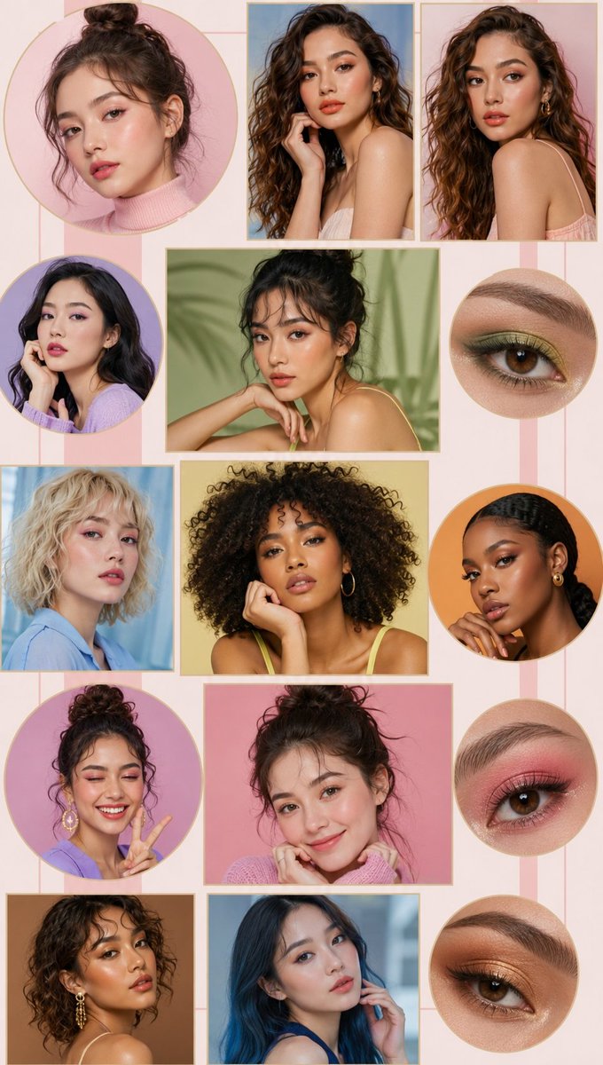 A radiant beauty montage showcases diverse hairstyles and makeup artistry.
