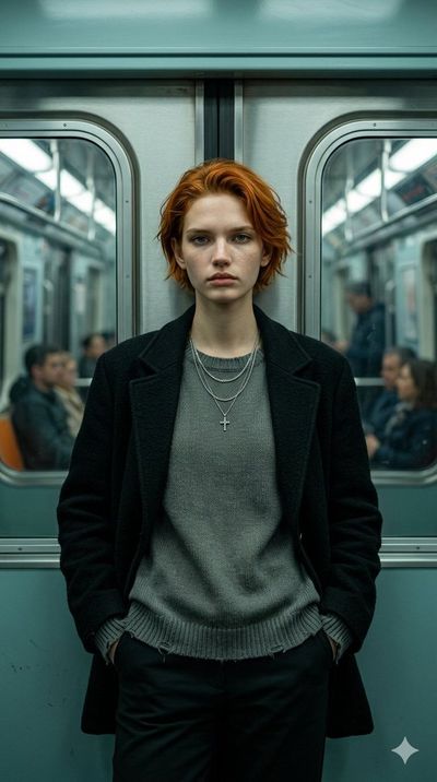 Confident Calm in the Subway: Ultra-Realistic Fashion Portrait