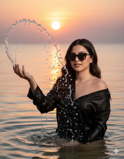 Golden Hour Splash: Cinematic Portrait of Elegance