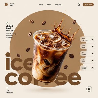 A creamy matcha latte floats over a soft cream background