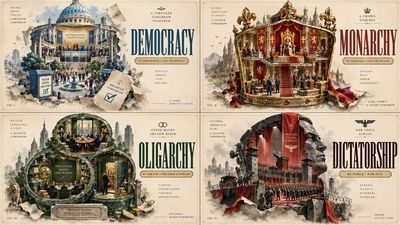Four Governments Become Pastel Dioramas in a Collector's Poster Grid