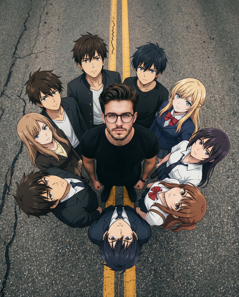 A Cinematic Hybrid of Real Life and Anime on the Road