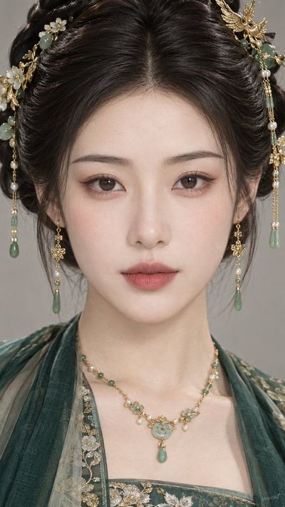 Elegant Eastern Woman in Extreme Close-Up Studio Portrait, Serene Gaze