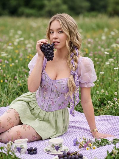 Romantic Cottagecore Picnic in Pastel Purples and Greens
