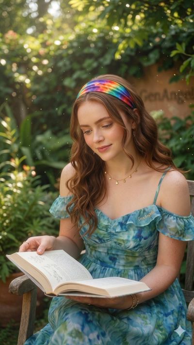 Sunlit Garden Editorial Portrait of a Young Woman Reading